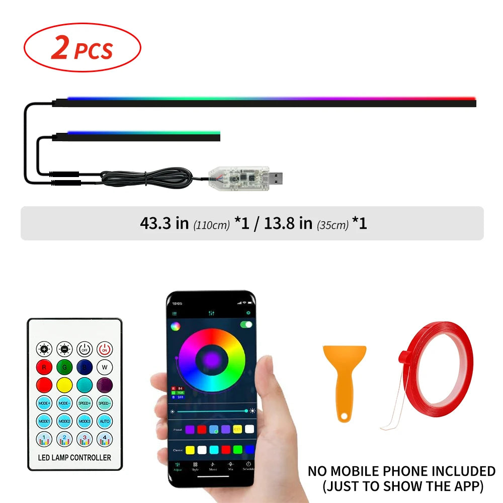 Car Ambient Lights RGB 64 Color Universal LED Interior Hidden Under Acrylic Strip Symphony Atmosphere Lamp 43.31 inch Streamer