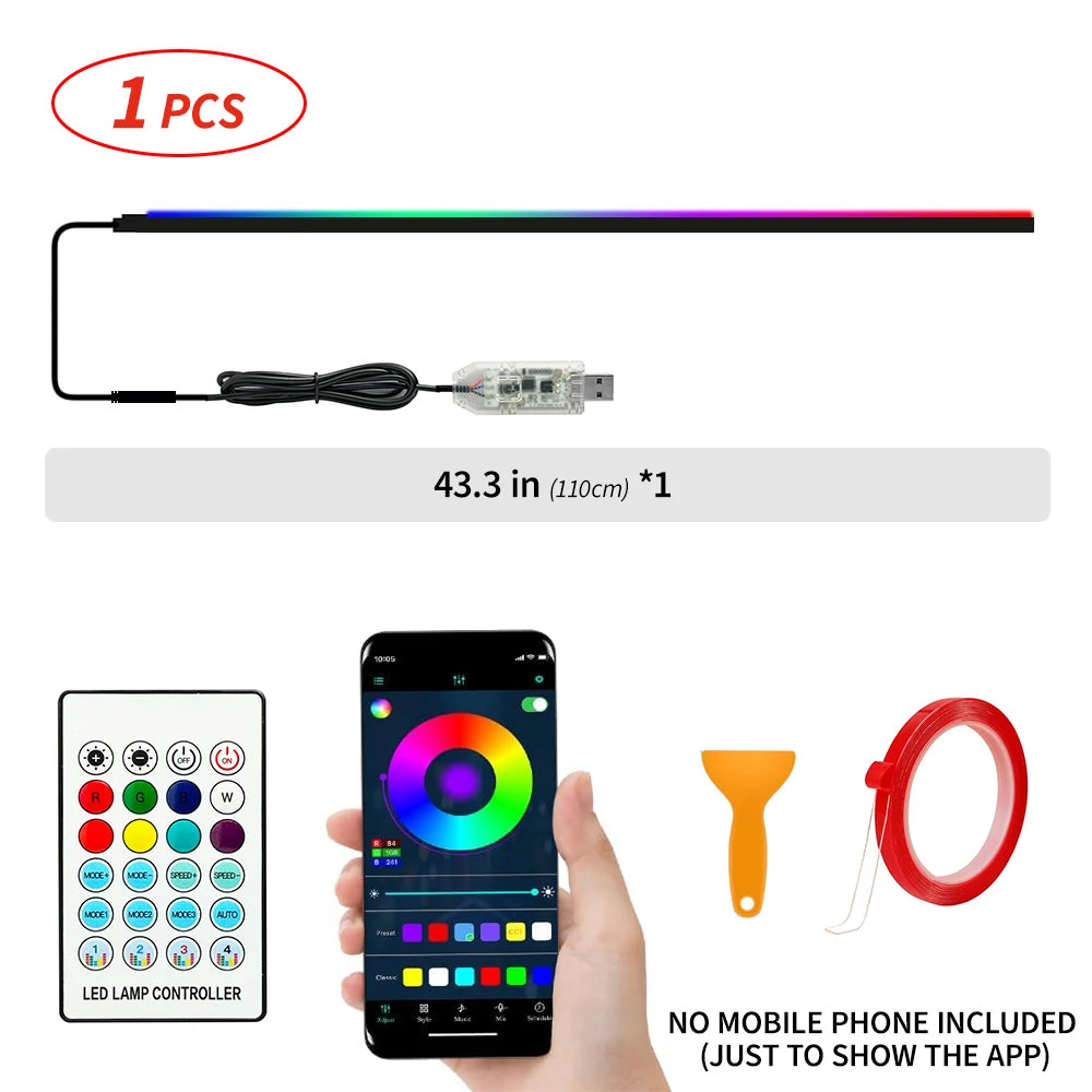 Car Ambient Lights RGB 64 Color Universal LED Interior Hidden Under Acrylic Strip Symphony Atmosphere Lamp 43.31 inch Streamer