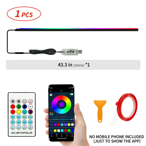 Car Ambient Lights RGB 64 Color Universal LED Interior Hidden Under Acrylic Strip Symphony Atmosphere Lamp 43.31 inch Streamer