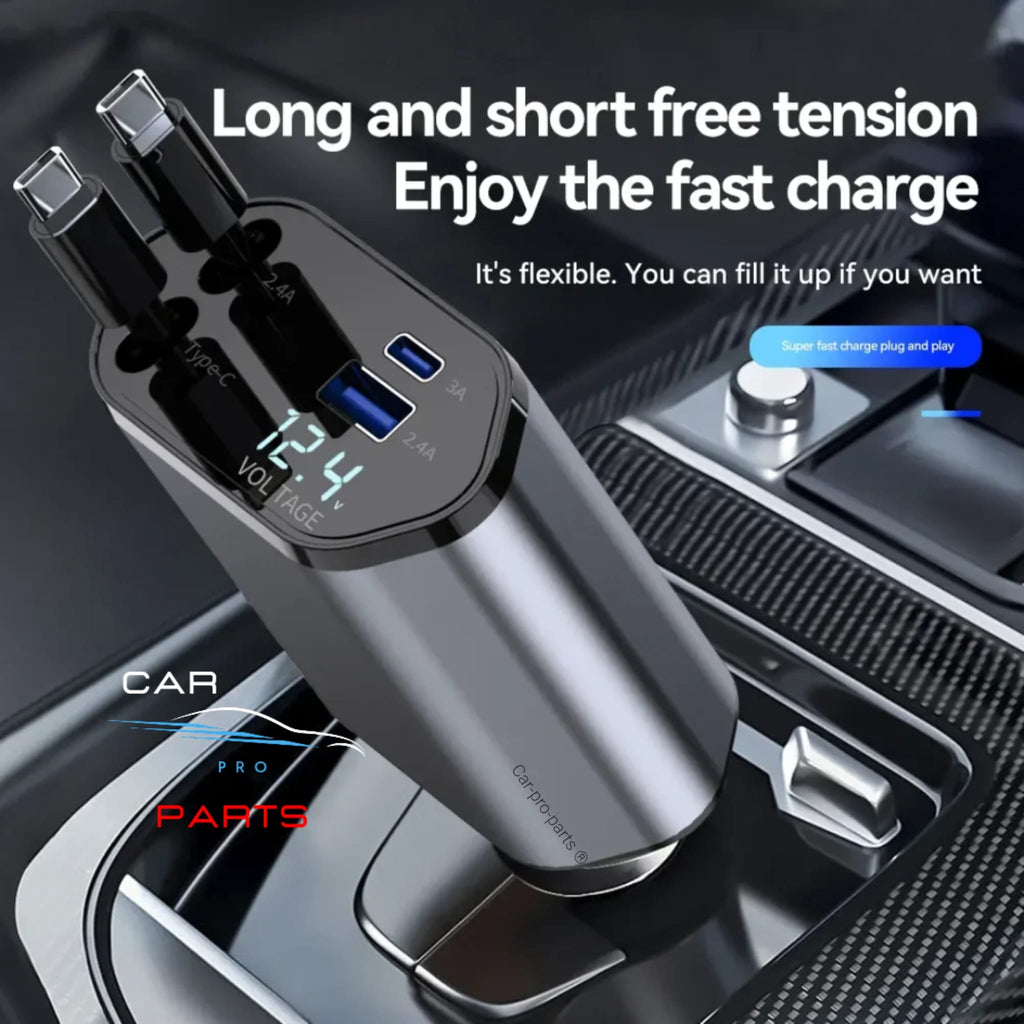 Car Charger Retractable USB Type C - / Fast Charger Cable For IPhone Xiaomi Huawei Samsung ( 4 in 1 )