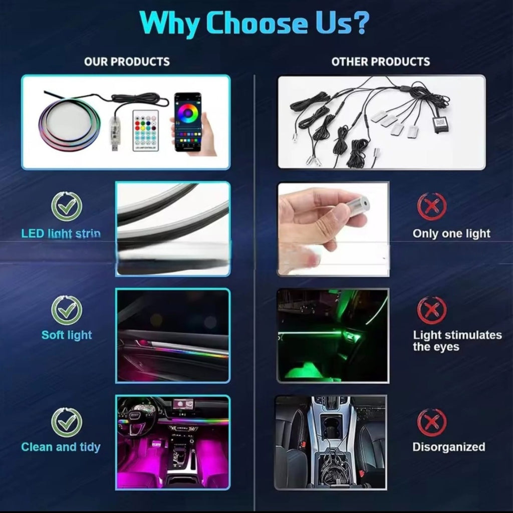 Car Ambient Lights RGB 64 Color Universal LED Interior Hidden Under Acrylic Strip Symphony Atmosphere Lamp 43.31 inch Streamer