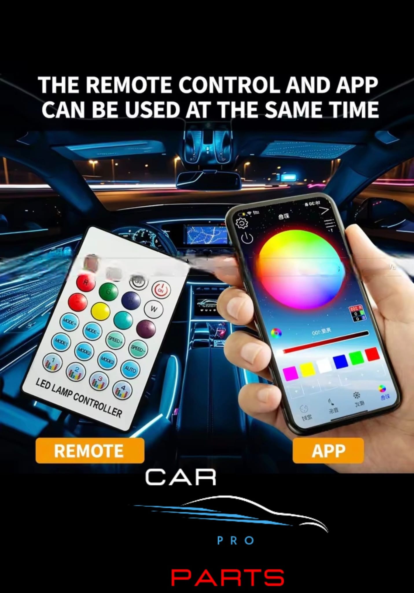 Car Ambient Lights RGB 64 Color Universal LED Interior Hidden Under Acrylic Strip Symphony Atmosphere Lamp 43.31 inch Streamer