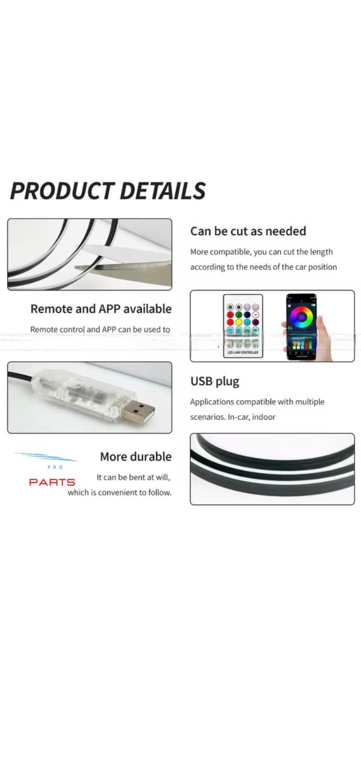 Car Ambient Lights RGB 64 Color Universal LED Interior Hidden Under Acrylic Strip Symphony Atmosphere Lamp 43.31 inch Streamer